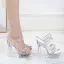 Transparent Sexy Weiß Karneval Club Strass Sandalen Damen 2020 14 cm Thick Heels Spitzschuh Sandaletten