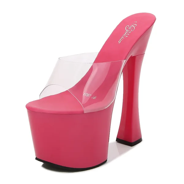 Transparent Summer Rave Club Womens Sandals 2020 17 cm Thick Heels Open / Peep Toe Sandals