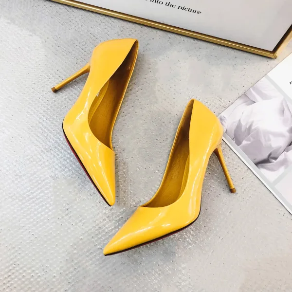 Enkel Hvit Kontor Patent Lær Pumps 2020 8 cm Stiletthæler Spisse Pumps