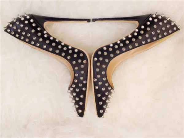 Amazing / Unique Black Rave Club Rivet Pumps 2020 Leather 10 cm Stiletto Heels Pointed Toe Pumps