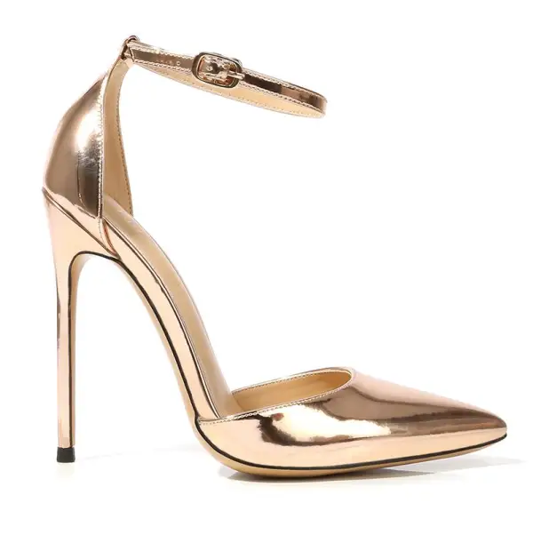 Fashion Silver Cocktail Party Patent Leather Sandals 2020 Ankle Strap 12 cm Stiletto Heels Pointed Toe Womens Sandals