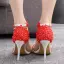 Chic / Beautiful Ivory Prom Womens Sandals 2020 Ankle Strap Lace Flower Pearl T-Strap 9 cm Stiletto Heels Open / Peep Toe Sandals