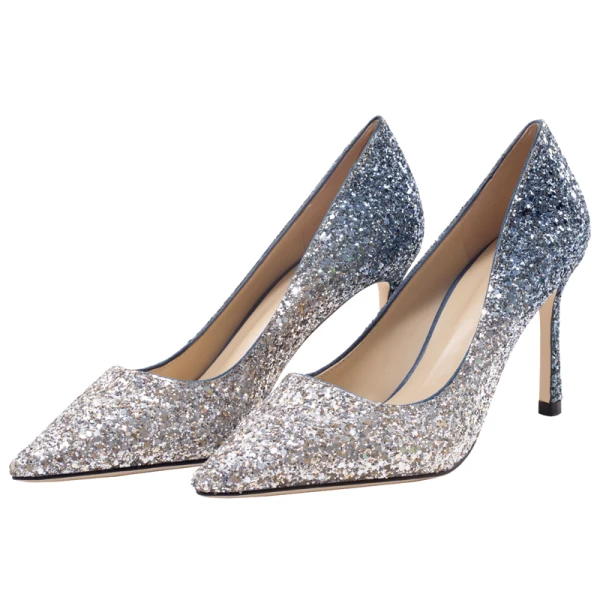 Sparkly Charming Silver Evening Party Leather Sequins Pumps 2020 8 cm Stiletto Heels Pointed Toe Pumps