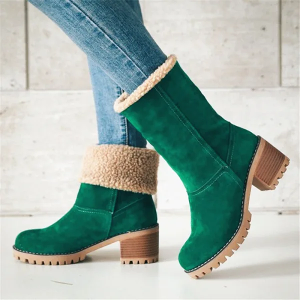 Garder au chaud Hiver Marron Vêtement de rue Daim Bottines Bottes De Neige 2020 5 cm Talons Épais À Bout Rond Bottes Femme