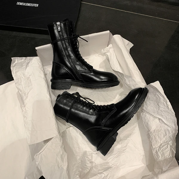 Fashion Fall Black Street Wear Flat Womens Boots 2020 Round Toe Ankle Boots