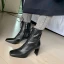 Schlicht Winter Beige Strassenmode Ankle Boots Stiefel Damen 2020 Leder 8 cm Thick Heels Quadratische Zehe Stiefel