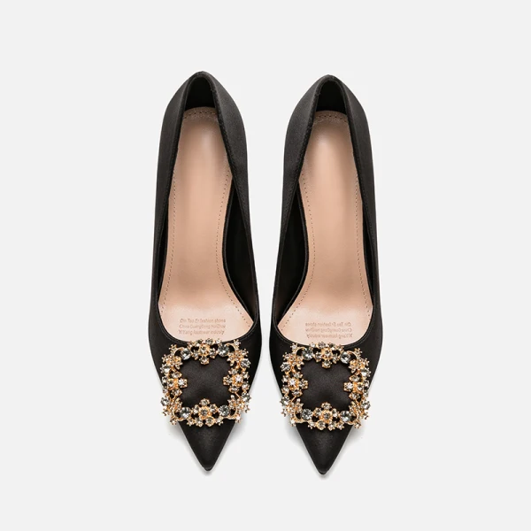 Chic / Beautiful Black Office OL Rhinestone Pumps 2020 Leather 10 cm Stiletto Heels Pointed Toe Pumps