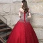 Sparkly Burgundy Prom Dresses 2018 Ball Gown Beading Rhinestone Sequins Off-The-Shoulder Backless Sleeveless Floor-Length / Long Formal Dresses