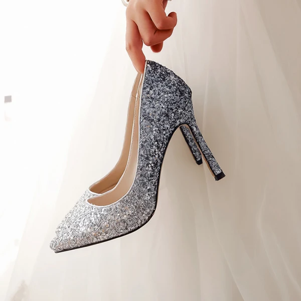Scintillantes Rouge Paillettes Chaussure De Mariée 2020 9 cm Talons Aiguilles À Bout Pointu Mariage Escarpins