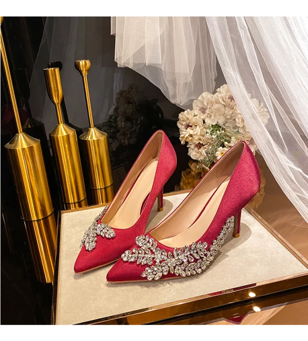 Chic / Beautiful Ivory Evening Party Rhinestone Pumps 2020 Leather 8 cm Stiletto Heels Pointed Toe Pumps