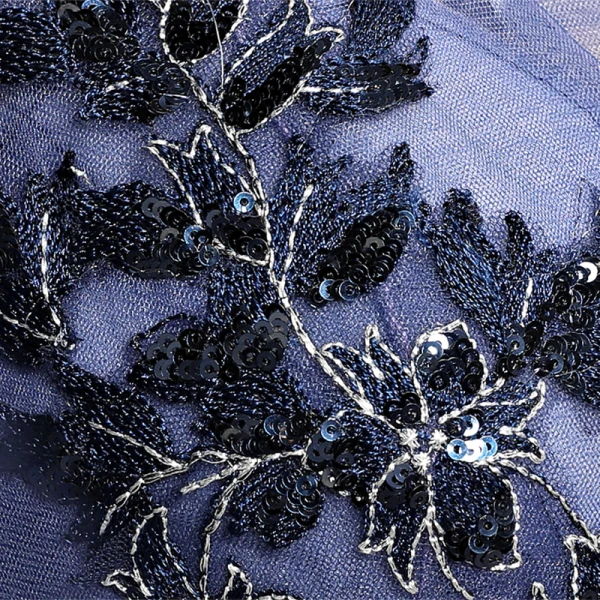 Chic / Beautiful Navy Blue Evening Dresses  2018 A-Line / Princess Appliques Lace Sequins Square Neckline Backless 3/4 Sleeve Floor-Length / Long Formal Dresses