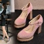 Schlicht Urlaub Schwarz Wildleder Pumps 2021 Schnalle Wasserdichte 11 cm Thick Heels Runde Zeh Pumps