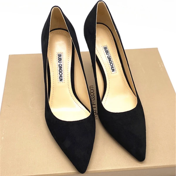 Schlicht Marineblau Büro OL Wildleder Pumps 2020 Leder 8 cm Stilettos Spitzschuh Pumps