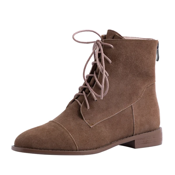 Mode Marron Vêtement de rue Bottines Bottes Femme 2020 À Bout Rond Plat Bottes