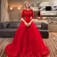 Moderne / Mode Rouge Robe De Mariée 2018 Princesse Appliques En Dentelle Cristal Encolure Dégagée 3/4 Manches Royal Train Mariage