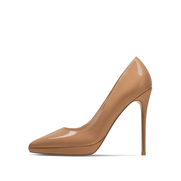 Modest / Simple Nude Office OL Patent Leather Pumps 2020 12 cm Stiletto Heels Pointed Toe Pumps