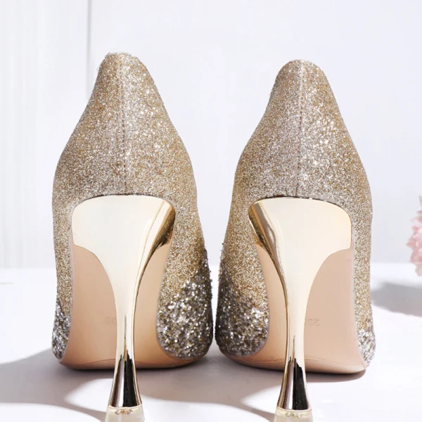 Sparkly Charming Gold Sequins Wedding Shoes 2020 10 cm Stiletto Heels Pointed Toe Wedding Pumps