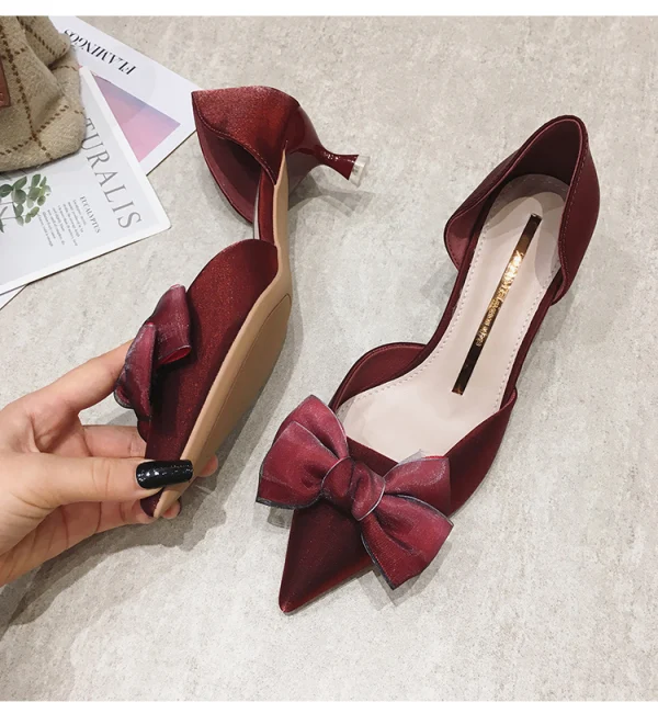 Chic Beautiful Burgundy Prom Suede Womens Shoes 2020 Leather Bow 4 cm Stiletto Heels Low