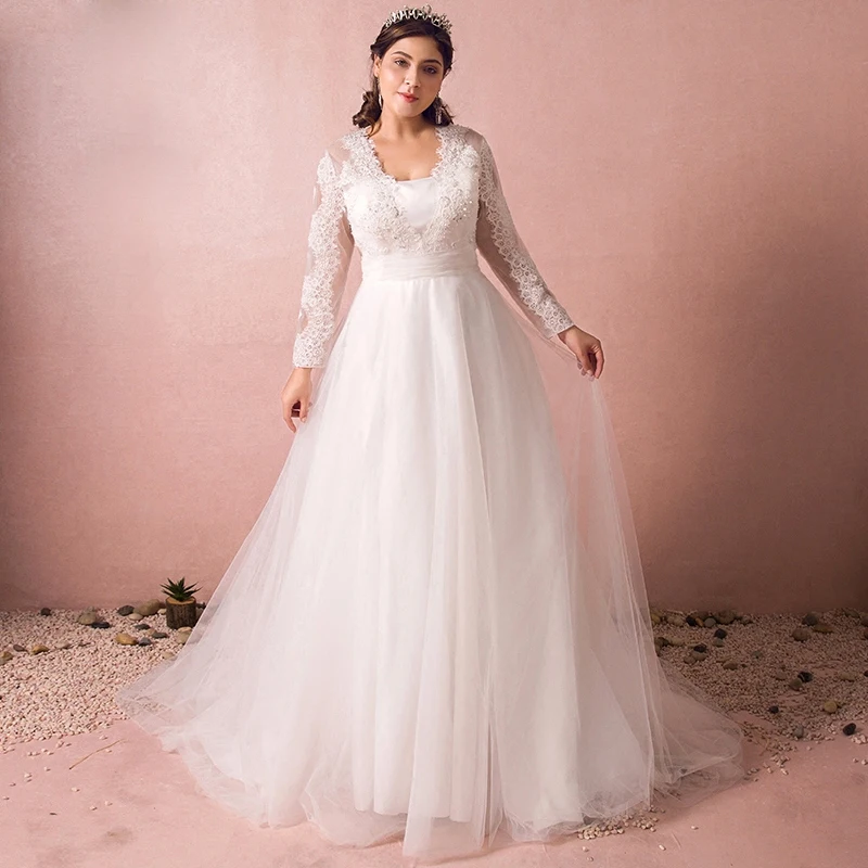 open lace back dress Off The Shoulder Long Sleeves Appliques Princess Wedding Dress WD163 US14 / Custom Color main image 0