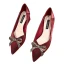 Fashion Burgundy Evening Party Rhinestone Bow Pumps 2020 4 cm Thick Heels Low Heel Pointed Toe Pumps