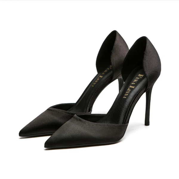 Schlicht Schwarz Büro OL Satin Damenschuhe 2020 10 cm Stilettos Spitzschuh High Heels