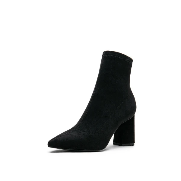 Chic / Beautiful Winter Black Street Wear Ankle Womens Boots 2020 Suede 7 cm Thick Heels Pointed Toe Boots
