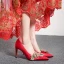 Chinese style Satin Red Wedding Shoes 2020 Gold Appliques 8 cm Stiletto Heels Pointed Toe Wedding Pumps