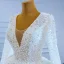 High-end Sparkly Ivory Pearl Wedding Dresses 2021 Ball Gown Handmade  Beading Rhinestone Sequins V-Neck Long Sleeve Court Train Wedding