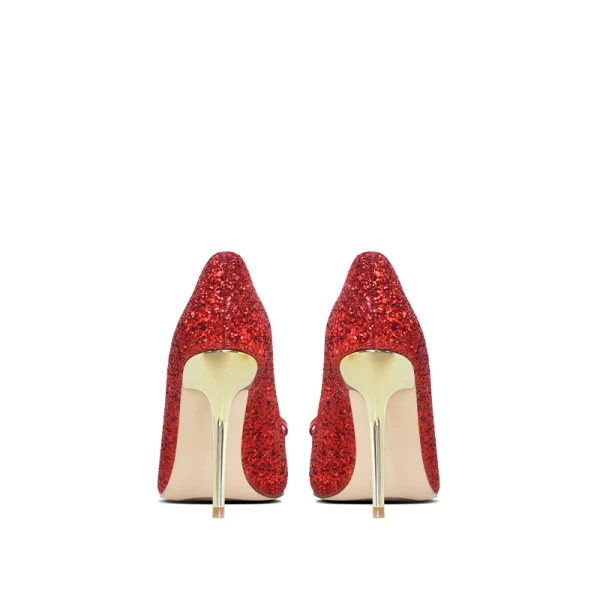 Scintillantes Rouge Soirée Glitter Paillettes Escarpins 2020 Noeud 10 cm Talons Aiguilles À Bout Pointu Escarpins