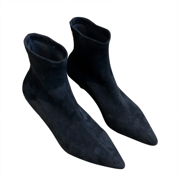 Fashion Black Street Wear Leather Womens Boots 2020 Ankle 5 cm Stiletto Heels Pointed Toe Boots