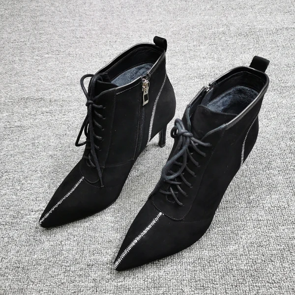Chic / Beautiful Winter Dark Green Street Wear Suede Womens Boots 2020 Leather 8 cm Stiletto Heels Pointed Toe Boots