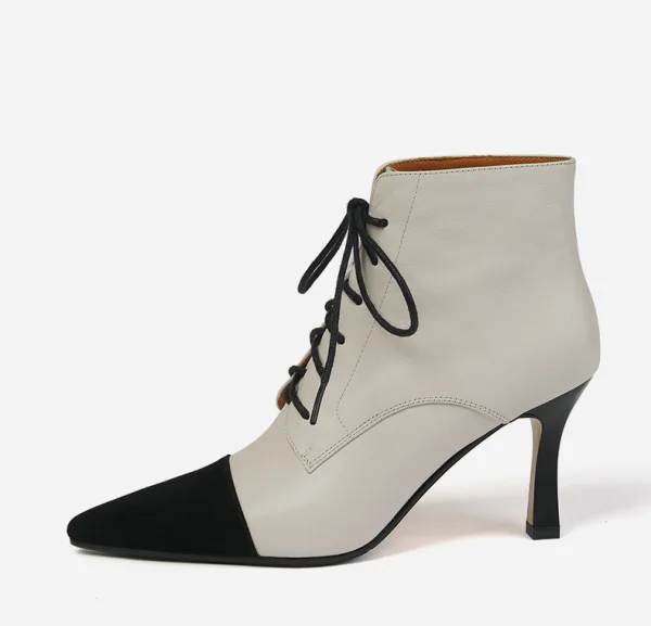 Chic / Beautiful Beige Casual Two Tone Womens Boots 2020 Leather 8 cm Stiletto Heels Pointed Toe Boots