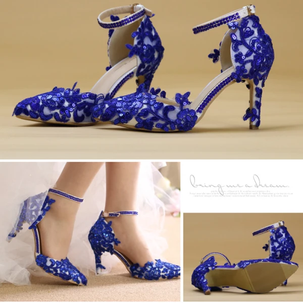 Sexy Ivoire En Dentelle Fleur Chaussure De Mariée 2020 Faux Diamant Bride Cheville Paillettes 8 cm Talons Aiguilles À Bout Pointu Mariage Talons