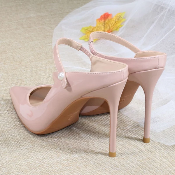 Chic / Belle Nues Désinvolte Slingbacks Escarpins 2020 Cuir Verni 10 cm Talons Aiguilles À Bout Pointu Escarpins