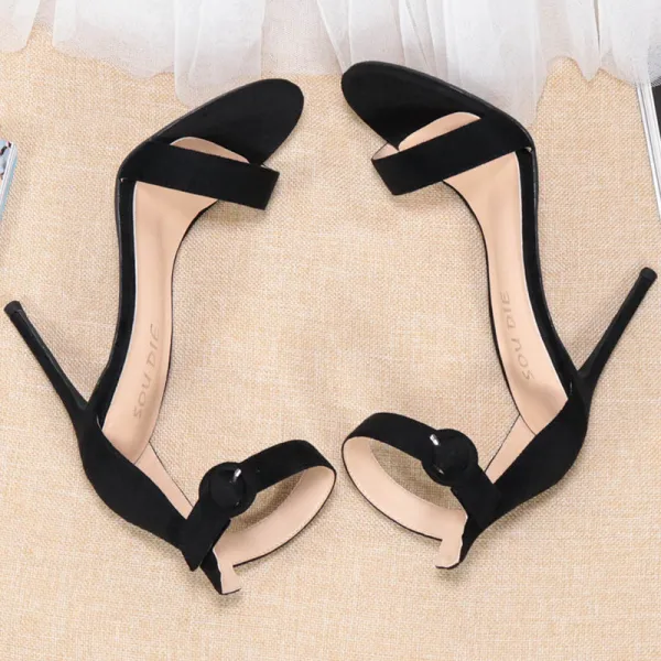 Schlicht Rot Abend Wildleder Sandalen Damen 2020 Knöchelriemen 10 cm Stilettos Peeptoes Sandaletten