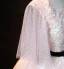 Elegant Blushing Pink Pearl Rhinestone Lace Flower Prom Dresses Ball Gown Backless 2021 Scoop Neck Bow Sash 1/2 Sleeves Floor-Length / Long Prom Formal Dresses