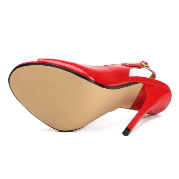Sexy Black Cocktail Party Patent Leather Womens Sandals 2021 Slingbacks 13 cm Stiletto Heels Open / Peep Toe Sandals