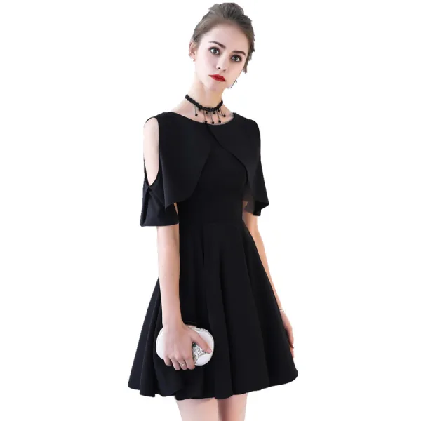 Chic / Beautiful Black Party Dresses 2017 A-Line / Princess Scoop Neck Strapless Sleeveless Short Formal Dresses