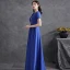 Modest  Grey Crystal Rhinestone Satin Evening Dresses  2021 A-Line / Princess Scoop Neck Short Sleeve Floor-Length / Long Evening Party Formal Dresses