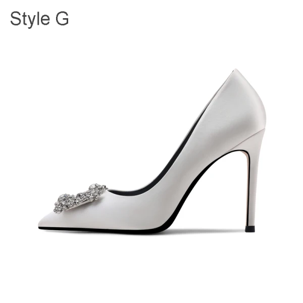 Sexy Red Evening Party Rhinestone Pumps 2021 Leather 10 cm Stiletto Heels Pointed Toe Pumps