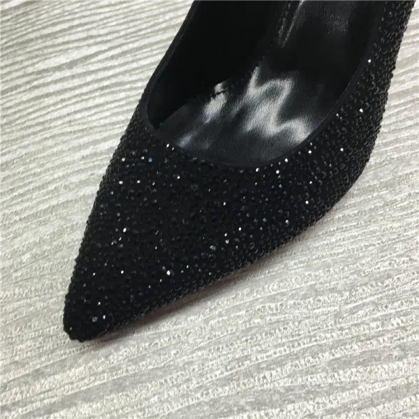 Glitter Zwarte Avond Rhinestone Pumps 2021 8 cm Naaldhakken / Stiletto Spitse Neus Pumps