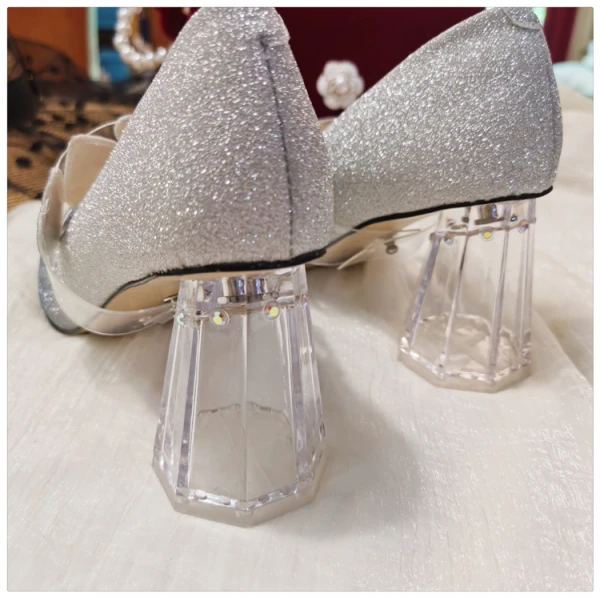 Schön Rosa Farbverlauf Kristall Brautschuhe 2021 Leder Herzförmig Pailletten 7 cm Thick Heels Spitzschuh Hochzeit Pumps