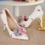 Élégant Ivoire En Dentelle Fleur Faux Diamant Chaussure De Mariée 2021 10 cm Talons Aiguilles À Bout Pointu Mariage Escarpins