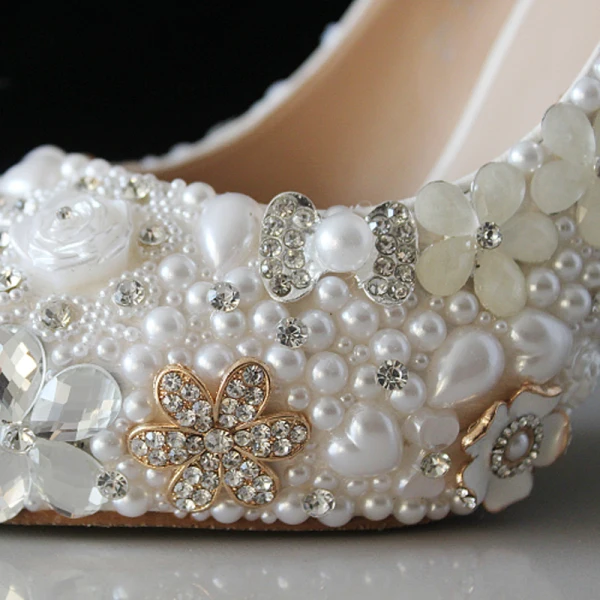 Fabuleux Ivoire Cristal Chaussure De Mariée 2021 Perle Faux Diamant 10 cm Talons Aiguilles Talons Hauts À Bout Pointu Mariage Escarpins