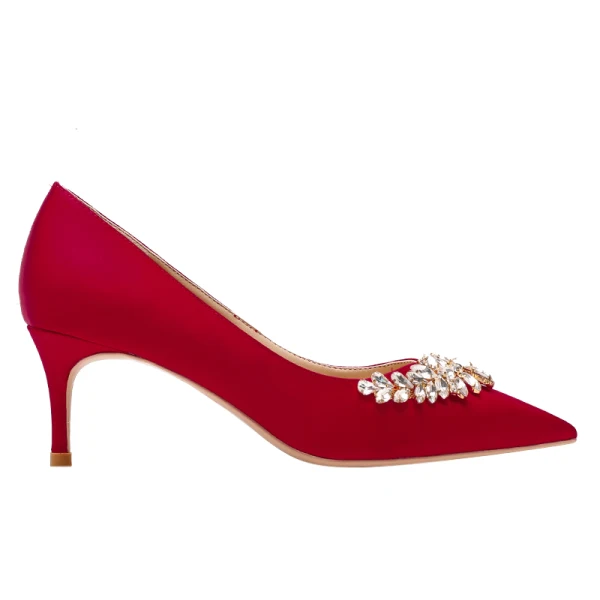 Charming Champagne Rhinestone Wedding Shoes 2021 Leather 7 cm Stiletto Heels Pointed Toe Wedding Pumps High Heels