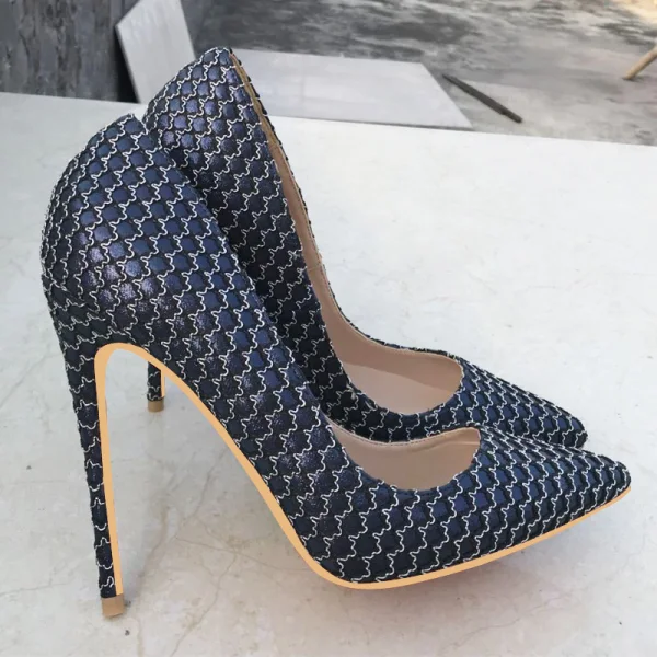 Inhabituel Bleu Marine Cocktail Escarpins 2021 12 cm Talons Aiguilles Talons Hauts À Bout Pointu Escarpins