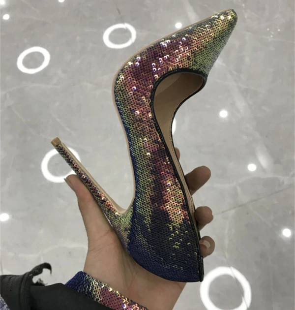 Scintillantes Dégradé De Couleur Escarpins Cocktail Paillettes Escarpins 2021 12 cm Talons Aiguilles À Bout Pointu Talons Hauts