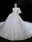 Luxury / Gorgeous Ivory With Cloak Wedding Dresses 2021 Ball Gown High Neck Beading Rhinestone Sequins Bow Long Sleeve Royal Train Wedding