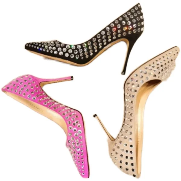 Sexy Tan Abend Strass Pumps 2021 Leder 10 cm Stilettos Hochhackige Spitzschuh Pumps