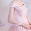Chic / Belle Rose Bonbon Gonflée Robe De Bal 2018 Robe Boule En Dentelle Appliques Paillettes De l'épaule Dos Nu 1/2 Manches Longue Robe De Ceremonie